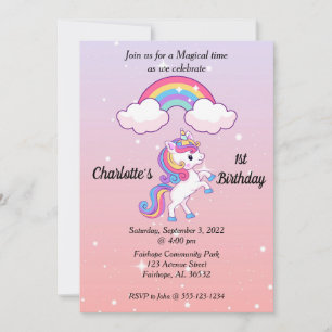 Convite Primeiro aniversario do Unicorn Sparkle