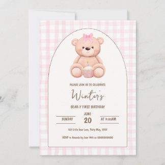 Convite Primeiro Aniversário do Ursinho Teddy Neutro Laço 