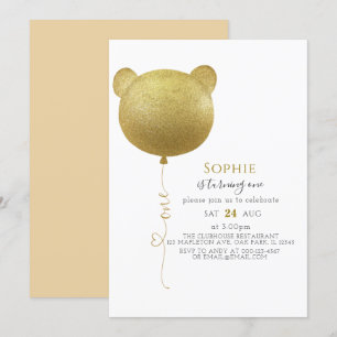 Convite Primeiro aniversario do Urso Dourado do Balão Glit