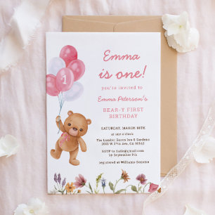 Convite Primeiro aniversario do Urso Rosa