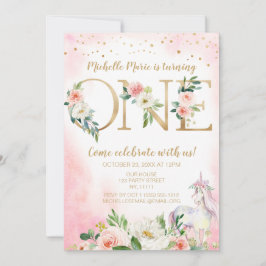 Convite Primeiro Aniversário do Vintage Pink Dourado