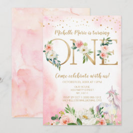 Convite Primeiro Aniversário do Vintage Pink Dourado