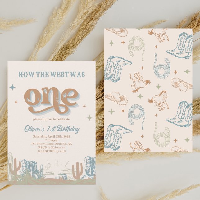 Convite Primeiro Aniversário do Western Blue Cowboy (Criador carregado)