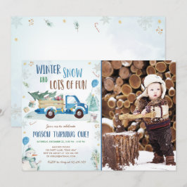 Convite Primeiro Aniversário do Winter Blue Truck Snow Boy