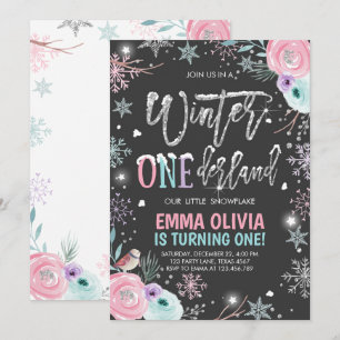 Convite Primeiro Aniversário do Winter ONE derland Pink S