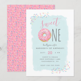 Convite Primeiro aniversario doce cor-de-rosa brilhante