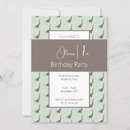 Convite primeiro aniversario dos dinossauros marrom longo 