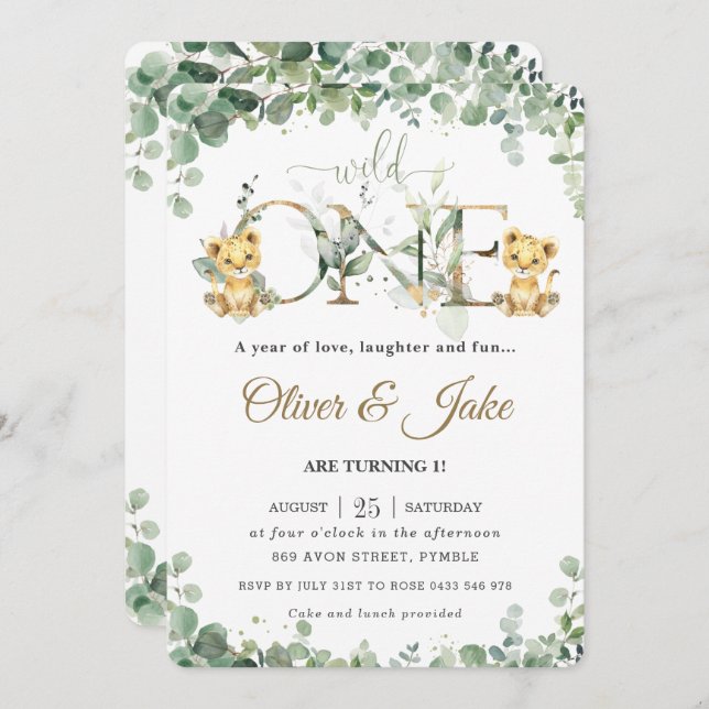 Convite Primeiro aniversario dos gêmeos dos Cubos de Leão  (Frente/Verso)