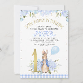 Convite primeiro aniversario Dourado de Peter Rabbit Flora