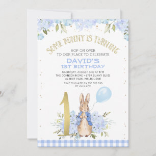Convite primeiro aniversario Dourado de Peter Rabbit Flora
