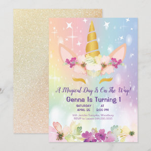 Convite Primeiro aniversario Dourado do Unicórnio Magical