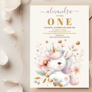 Convite Primeiro aniversario Dourado Rainbow Unicorn