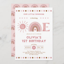 Convite Primeiro aniversario Dusty Pink Rainbow & Sunshy G