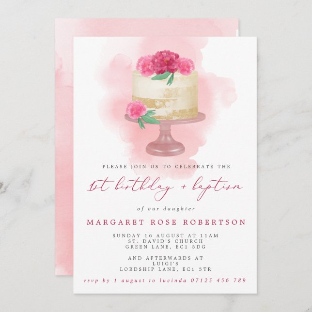 Convite Primeiro aniversario e batismo de uma menina de bo (Frente/Verso)