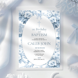 Convite primeiro aniversario e batismo para Boy Blue Toile