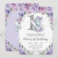 Primeiro aniversario Elefante Adorável Floral Púrp