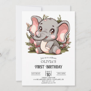 Convite Primeiro aniversario Elefante Encantado Gracioso D