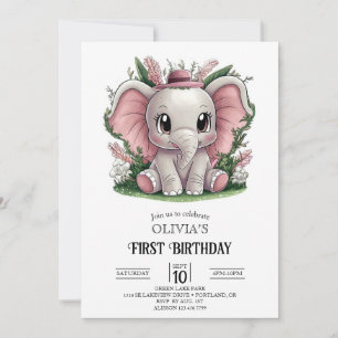 Convite Primeiro aniversario Elefante Encantador Digital