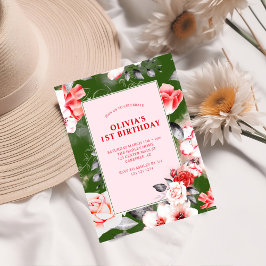 Convite Primeiro aniversario Elegante Floral Girls