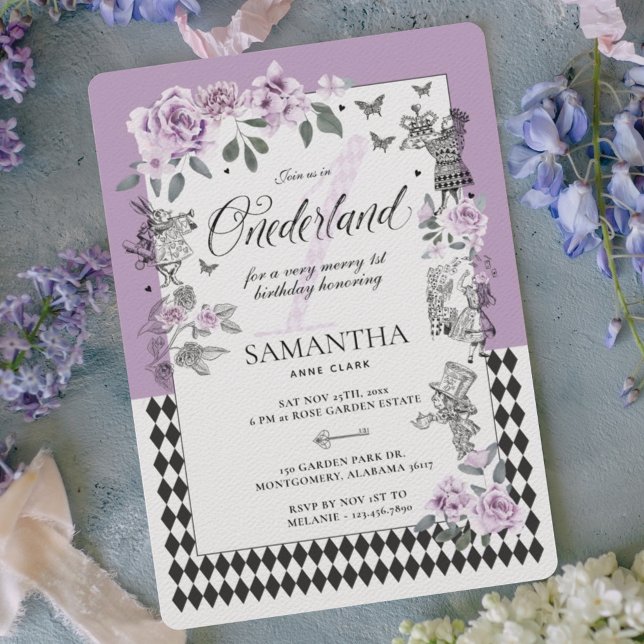 Convite primeiro aniversario em Onederland Chic Floral Fai (1st Birthday in Onederland Chic Floral Fairytale Invitation)