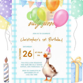 Convite Primeiro aniversario Engraçado de Um Bobo Ganso Az