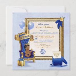 Convite primeiro aniversario Ethnic Boy Royal Blue Dourado
