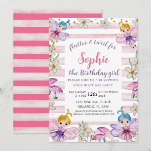 Convite Primeiro Aniversário Fada Princesa Rosa & Dourado