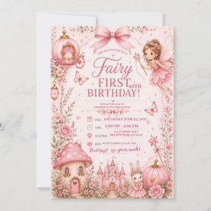 Convite primeiro aniversário fada rosa