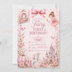 Convite primeiro aniversário fada rosa