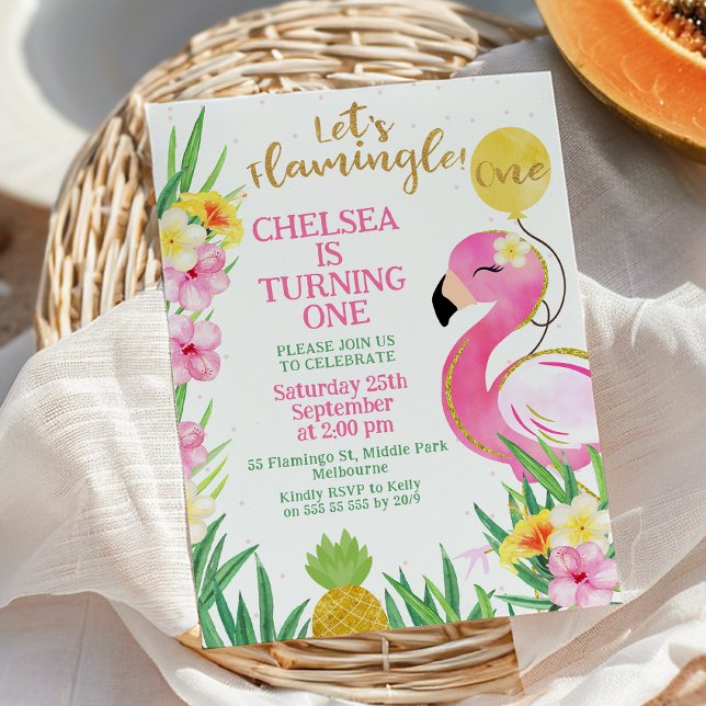 Convite Primeiro aniversario flexível Vamos de aquarela ro (Let's Flamingle 1st Birthday Invitation, Pink Flamingo Birthday Invitation Editable, Flamingo Themed)