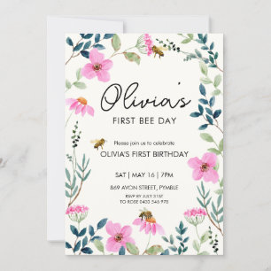 Convite Primeiro Aniversário Floral Bee