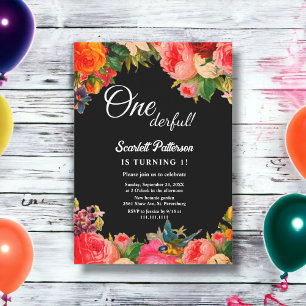 Convite Primeiro aniversario Floral Colorido Jardim Botâni
