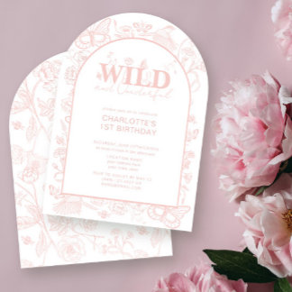 Convite Primeiro aniversario Floral Cor-de-rosa brilhante