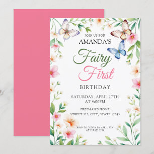 Convite Primeiro aniversario Floral de Borboleta Branca e