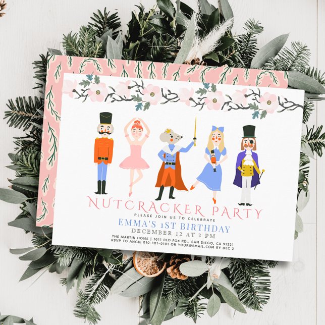 Convite Primeiro aniversario Floral de Natal Rosa (Criador carregado)