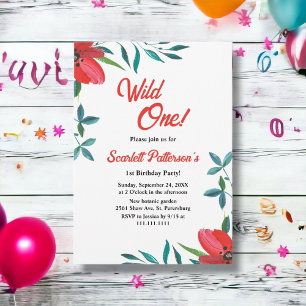 Convite Primeiro aniversario Floral de Rosa vermelha de Aq