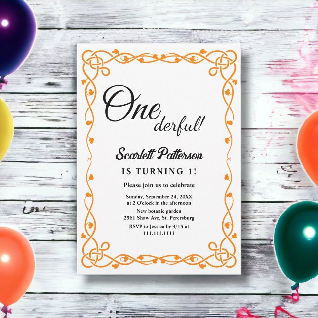 Convite Primeiro aniversario Floral Mínimo Preto E Branco (Criador carregado)