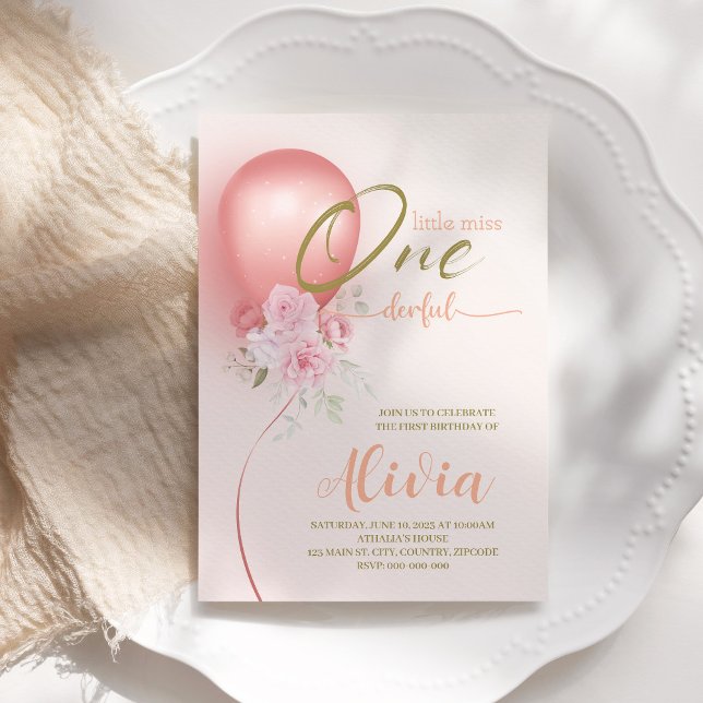 Convite Primeiro aniversario Floral Rosa Magnífico (Criador carregado)