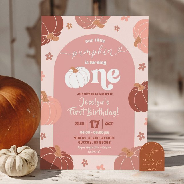 Convite Primeiro aniversario Floral Suave Retro Pumpkin (Criador carregado)