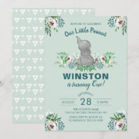 Primeiro aniversario Floral Verde com Elefante de 