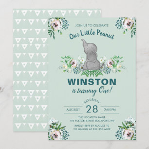 Convite primeiro aniversario Floral Verde com Impressão d