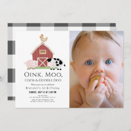 Convite Primeiro aniversario Fotográfico branco do Barnyar