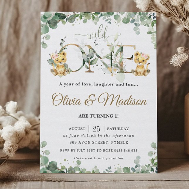 Convite Primeiro aniversario Geminado de Leões Cachorros C (Criador carregado)