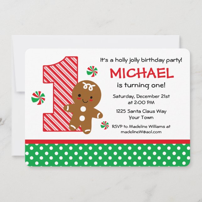 Convite primeiro aniversario Gingerbread Boy (Frente)