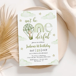 Convite Primeiro aniversario Giraffe Hot Air Balloon Green