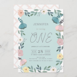 Convite Primeiro aniversario Girl Azul Claro Azul de Jardi