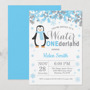 Convite Primeiro aniversario Inverno de Onederland Penguin
