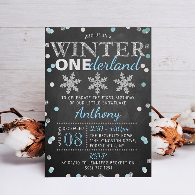 Convite Primeiro aniversario Inverno ONEderland Chalkboard (Criador carregado)