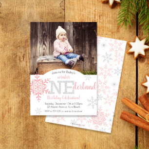 Convite primeiro aniversario Inverno ONEderland Pink Silve