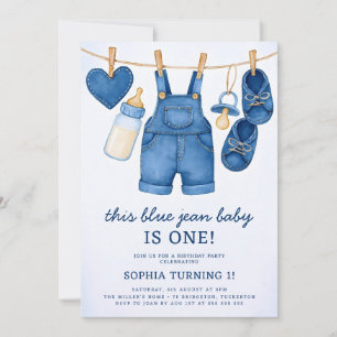 Convite Primeiro aniversario Jean Baby Modern Denim